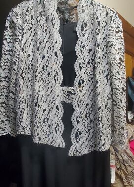 Elegant Black Dress with Lace Aurora Borealis sparkles on Overlay jacket